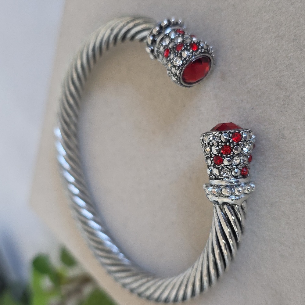 Statement Silver Steel Cable Bracelet Split Openi… - image 2